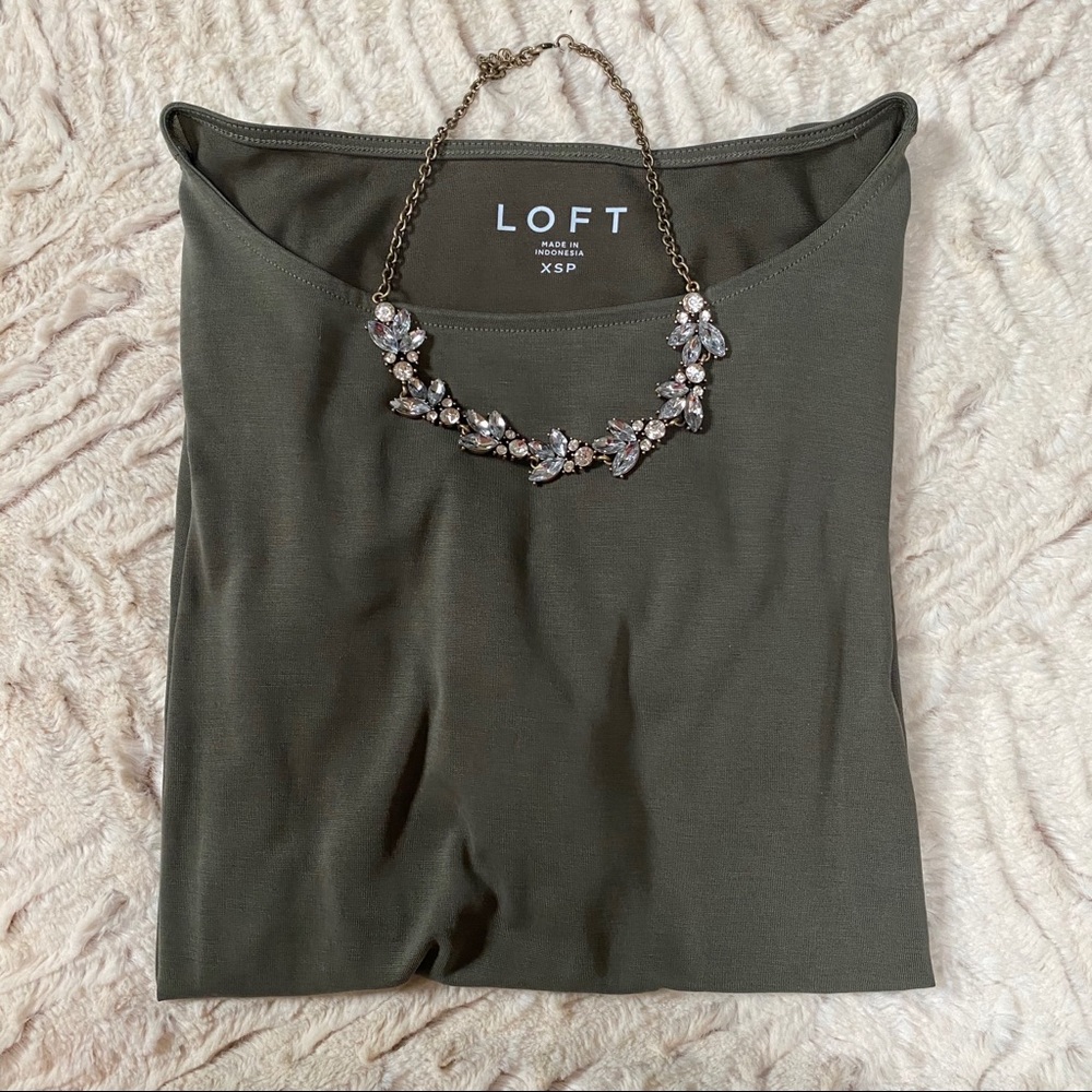 Loft olive green flutter sleeve cotton top